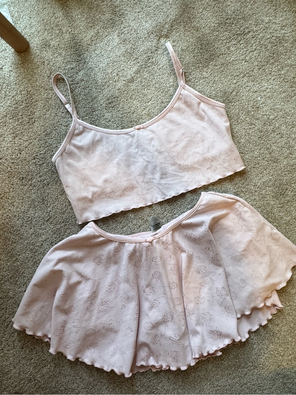 Frankie's Bikinis Star Pale Pink Floral Sleep Crop Top & Skort